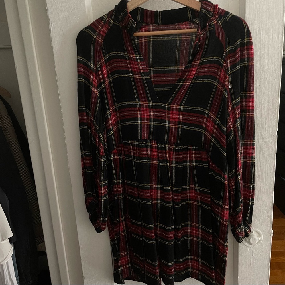 Red / Green / Black Plaid Mock Dress
